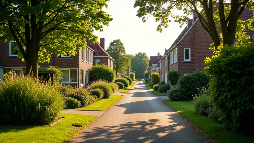 Fietspad in Linne met dorpshuizen, gezellige Limburgse dorpsstraat met rust en ruimte